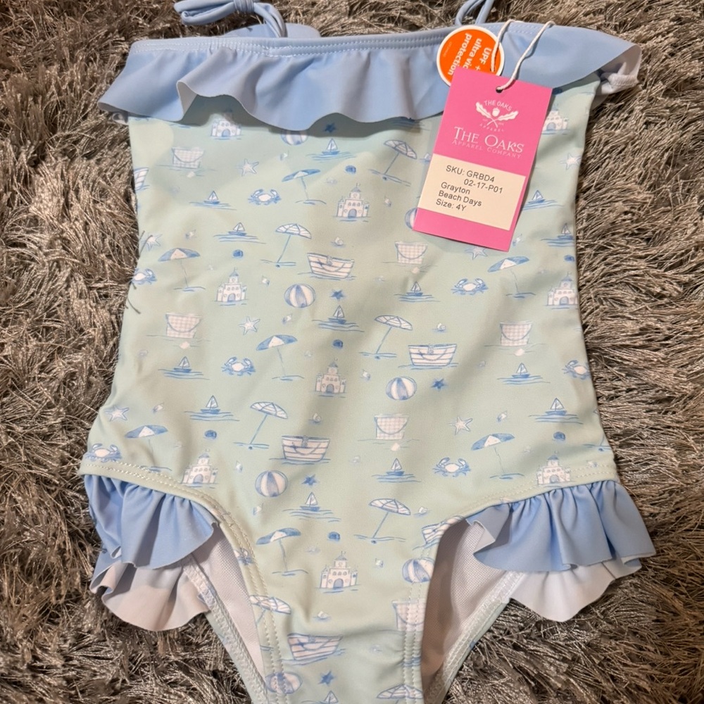 The Oaks Kids Swim One Piece - Blue and White
